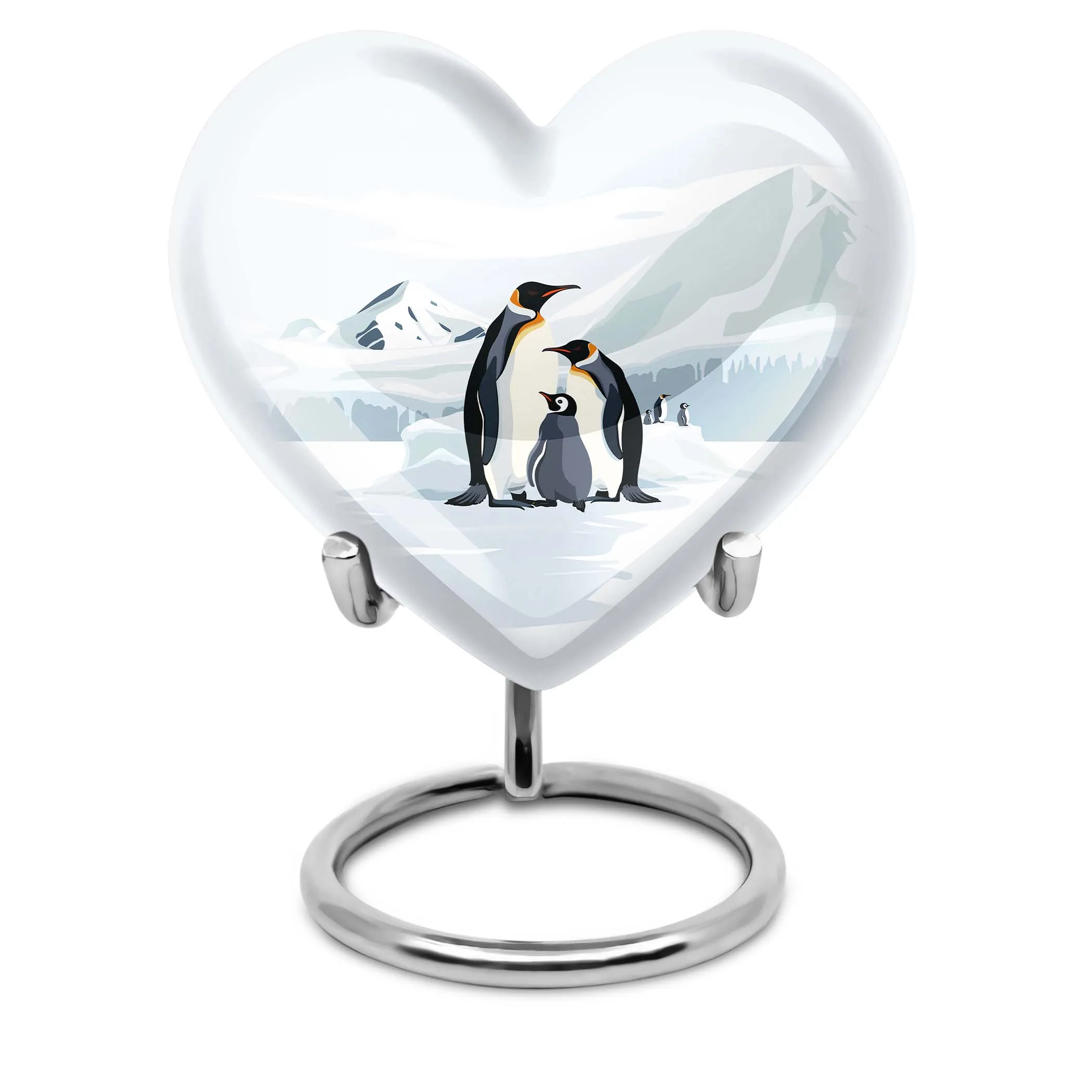 Penguins in Snow Unique Heart Shape Urn For Adult Human Ashes