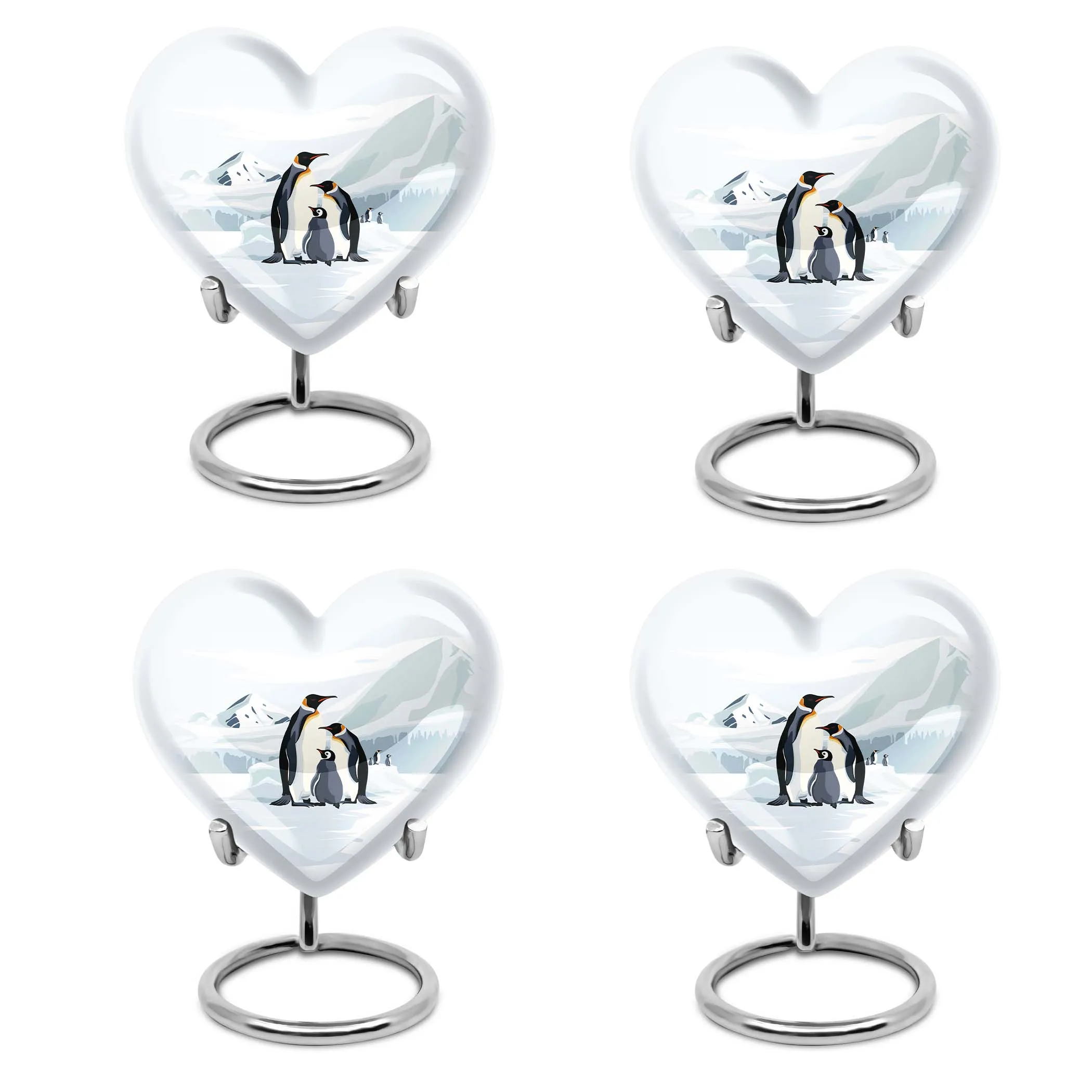 Penguins in Snow Unique Heart Shape Urn For Adult Human Ashes
