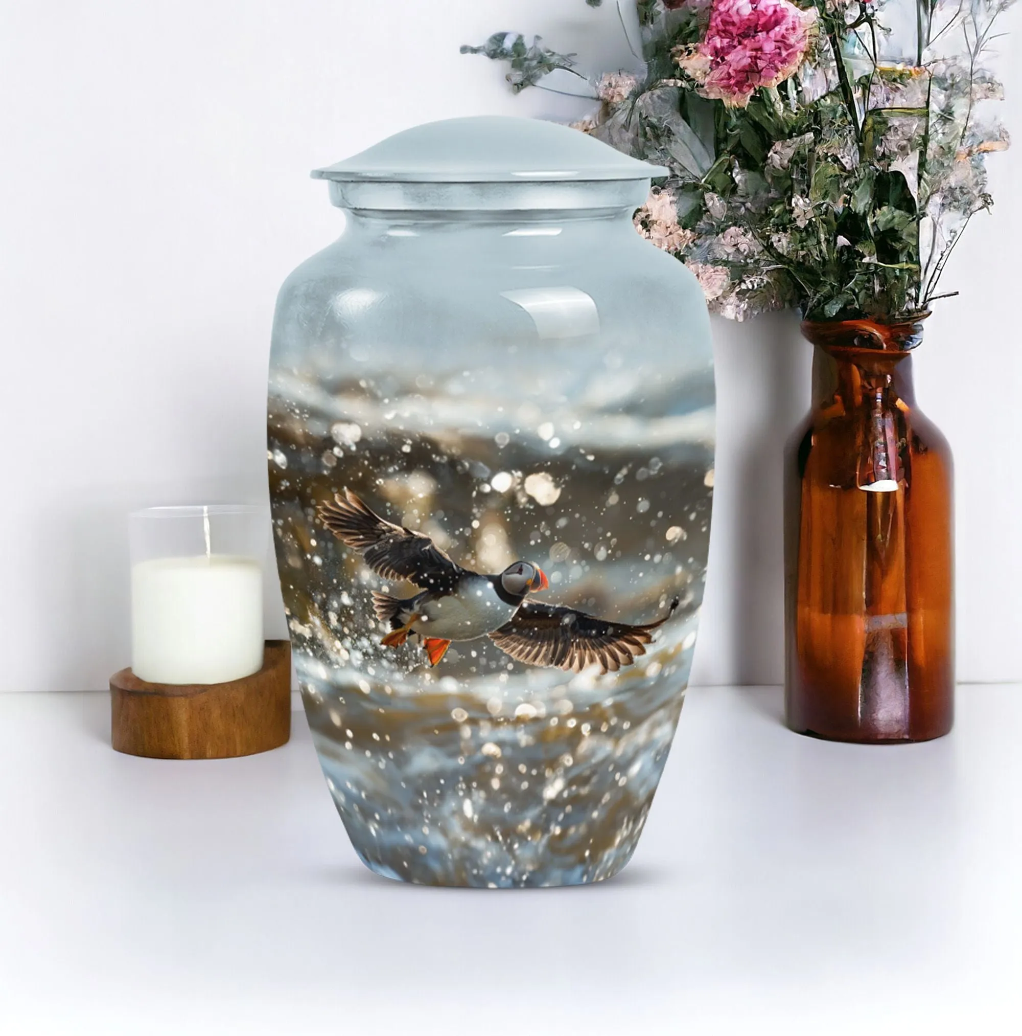 Puffin Bird Tribute: Peaceful Rest Human Ash Cremation Urn