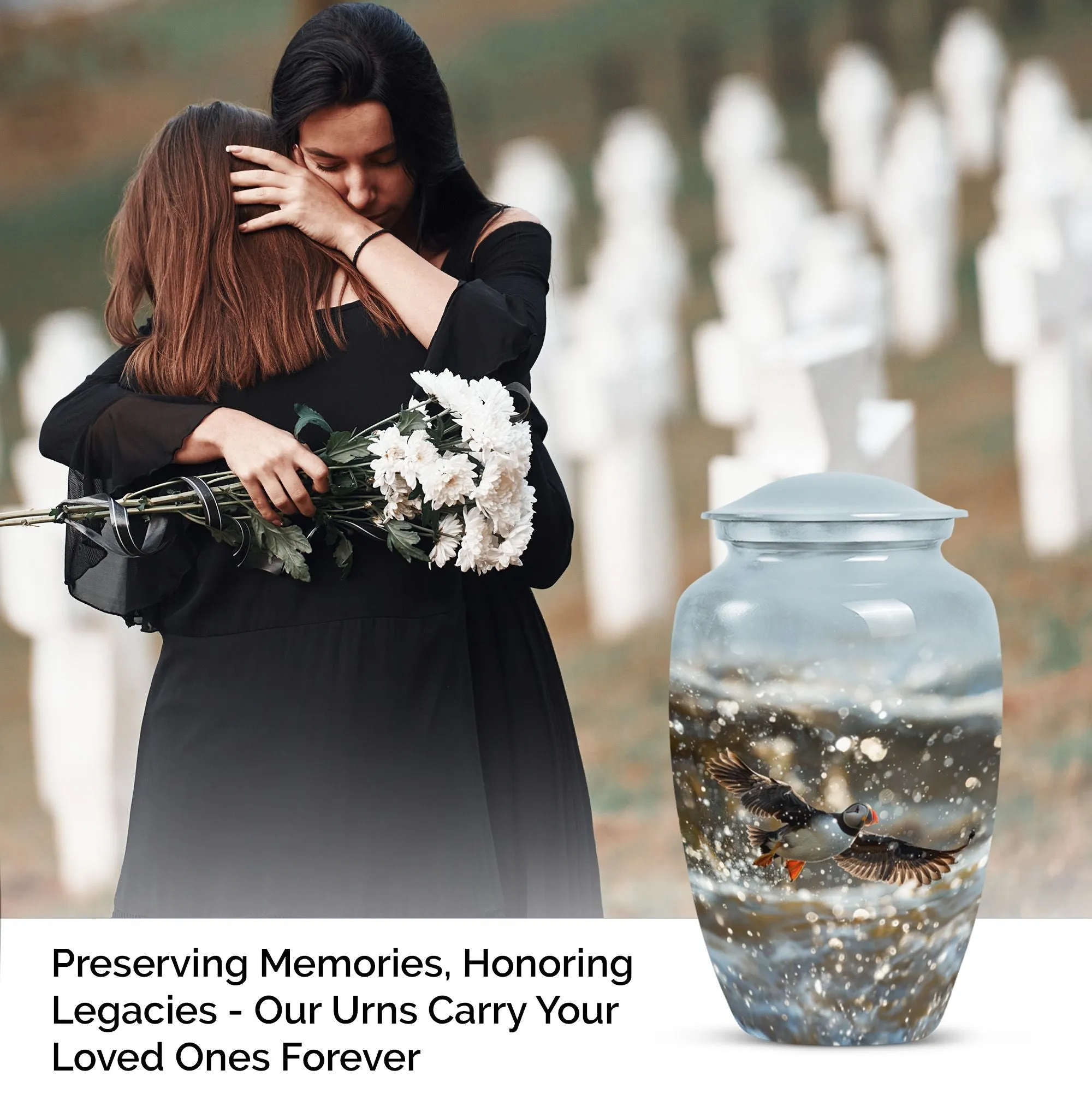 Puffin Bird Tribute: Peaceful Rest Human Ash Cremation Urn