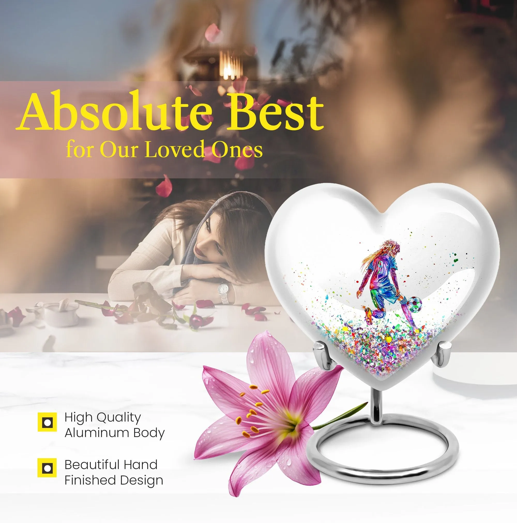 Soccer Tribute Memorial Cremation Urn, Elegant Funeral Urn