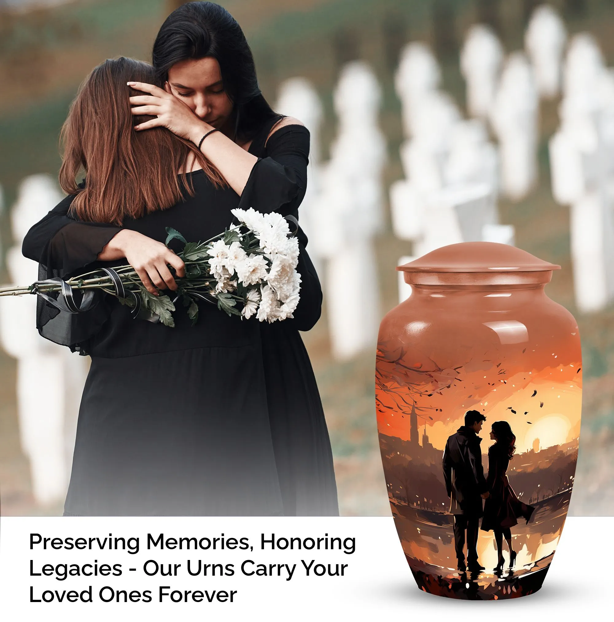 Sunset Cremation Memorial Urns, Ideal for Couples & Single Adults
