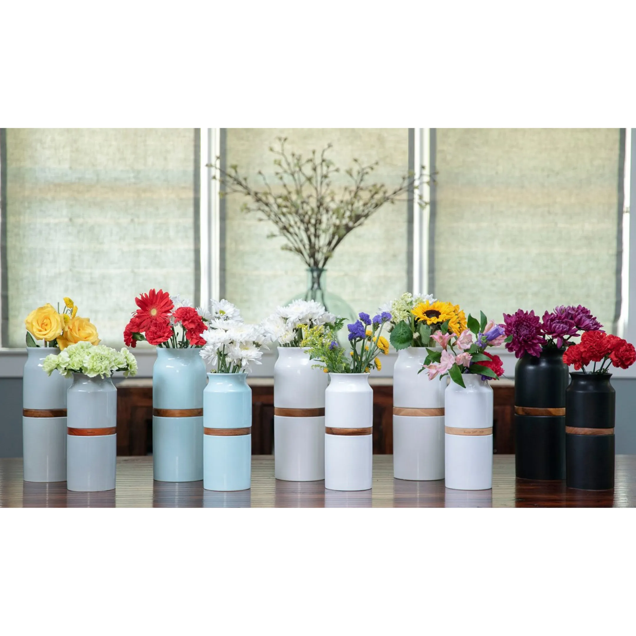 The Vega Vase Urn in White with Dark Wood