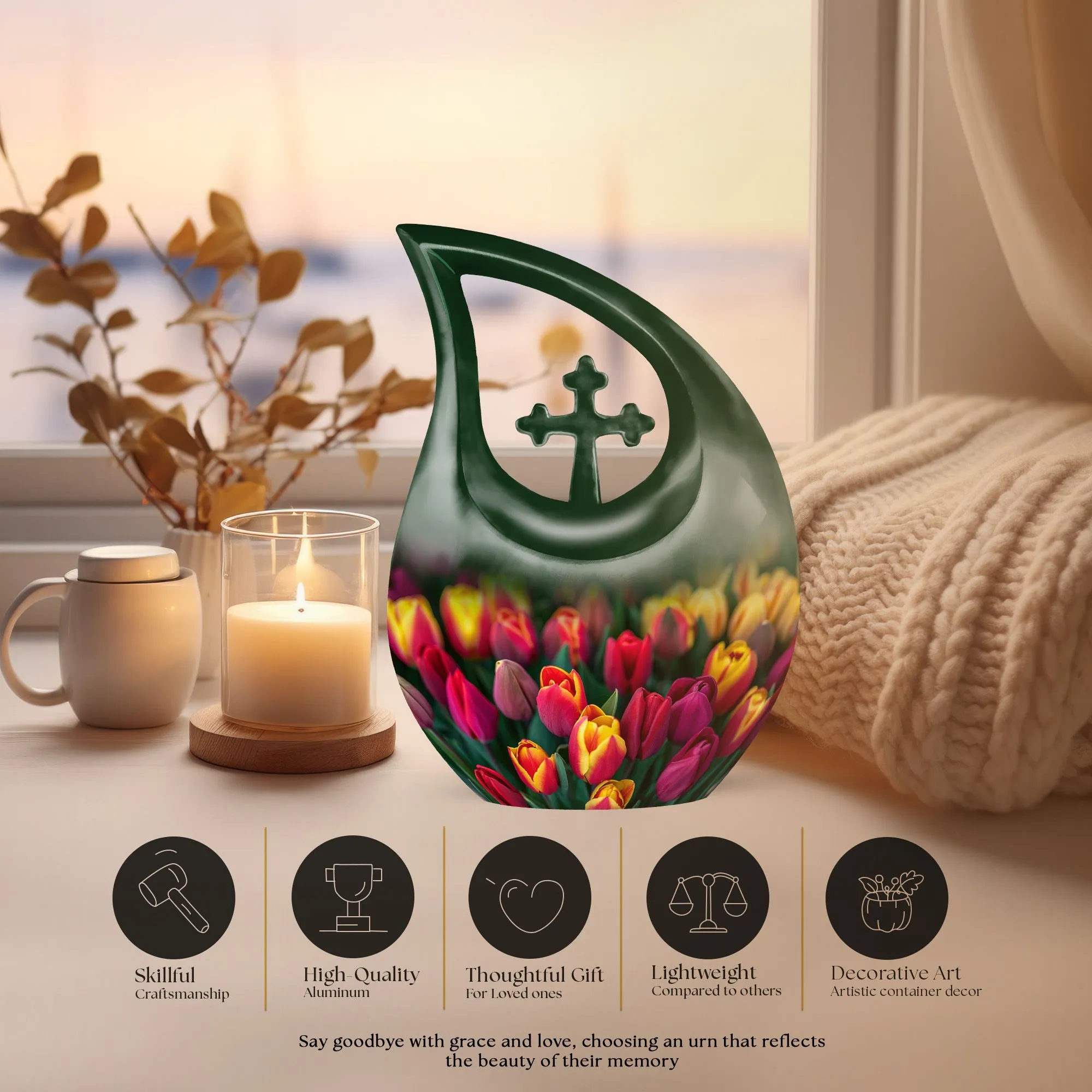 Tulip Essence Memorial Urn - Small Urn For Adult Human Ashes