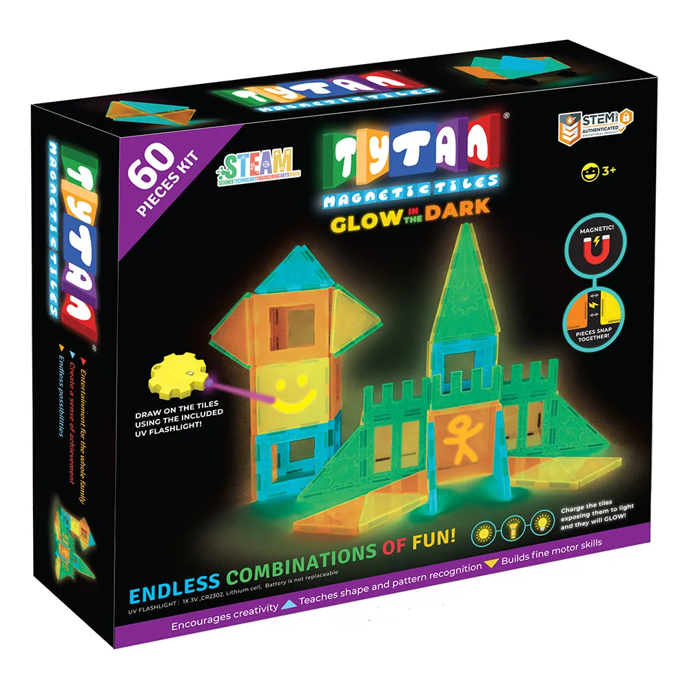 Tytan Magnetic Tiles Glow In The Dark V2.0 Kit - 60pcs