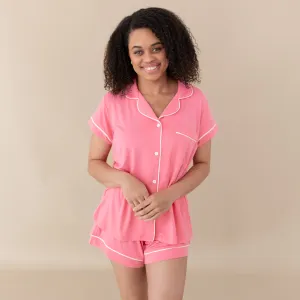 Women’s Short Sleeve Pajama Set in Guava with Cloud Trim