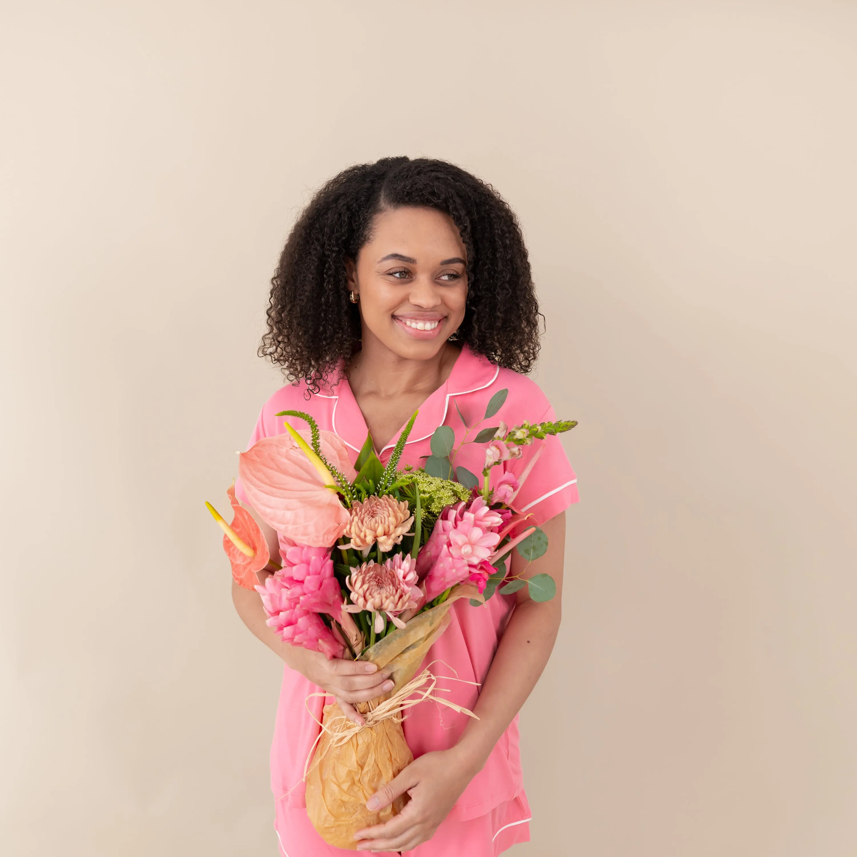 Women’s Short Sleeve Pajama Set in Guava with Cloud Trim