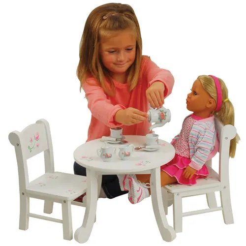 Wooden Doll Table & Chair Set with Floral Design | Ideal for 18" Doll Tea Parties