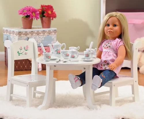 Wooden Doll Table & Chair Set with Floral Design | Ideal for 18" Doll Tea Parties