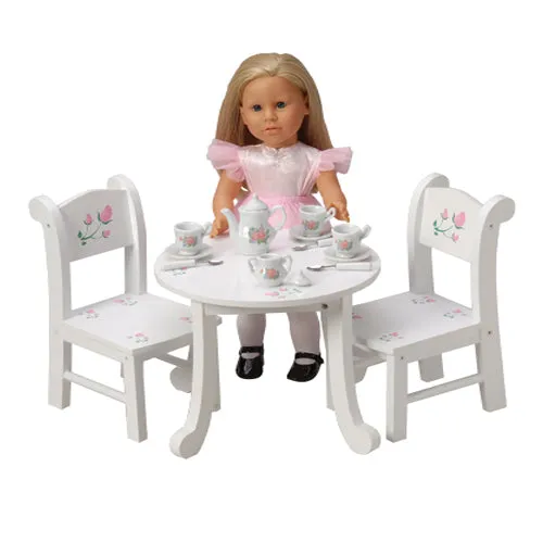 Wooden Doll Table & Chair Set with Floral Design | Ideal for 18" Doll Tea Parties