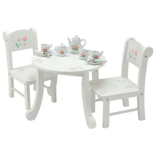 Wooden Doll Table & Chair Set with Floral Design | Ideal for 18" Doll Tea Parties